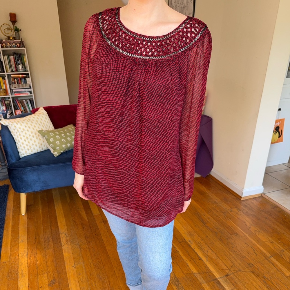 Burgundy and Black Lace Blouse